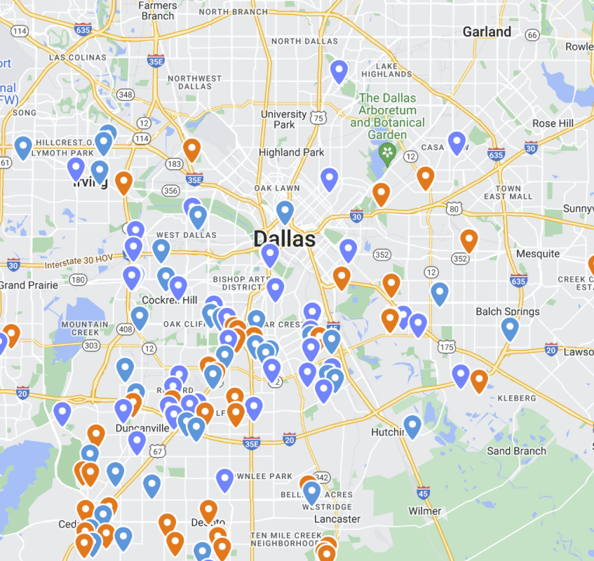Geographic map showing where Regal workers come from across the DFW metroplex